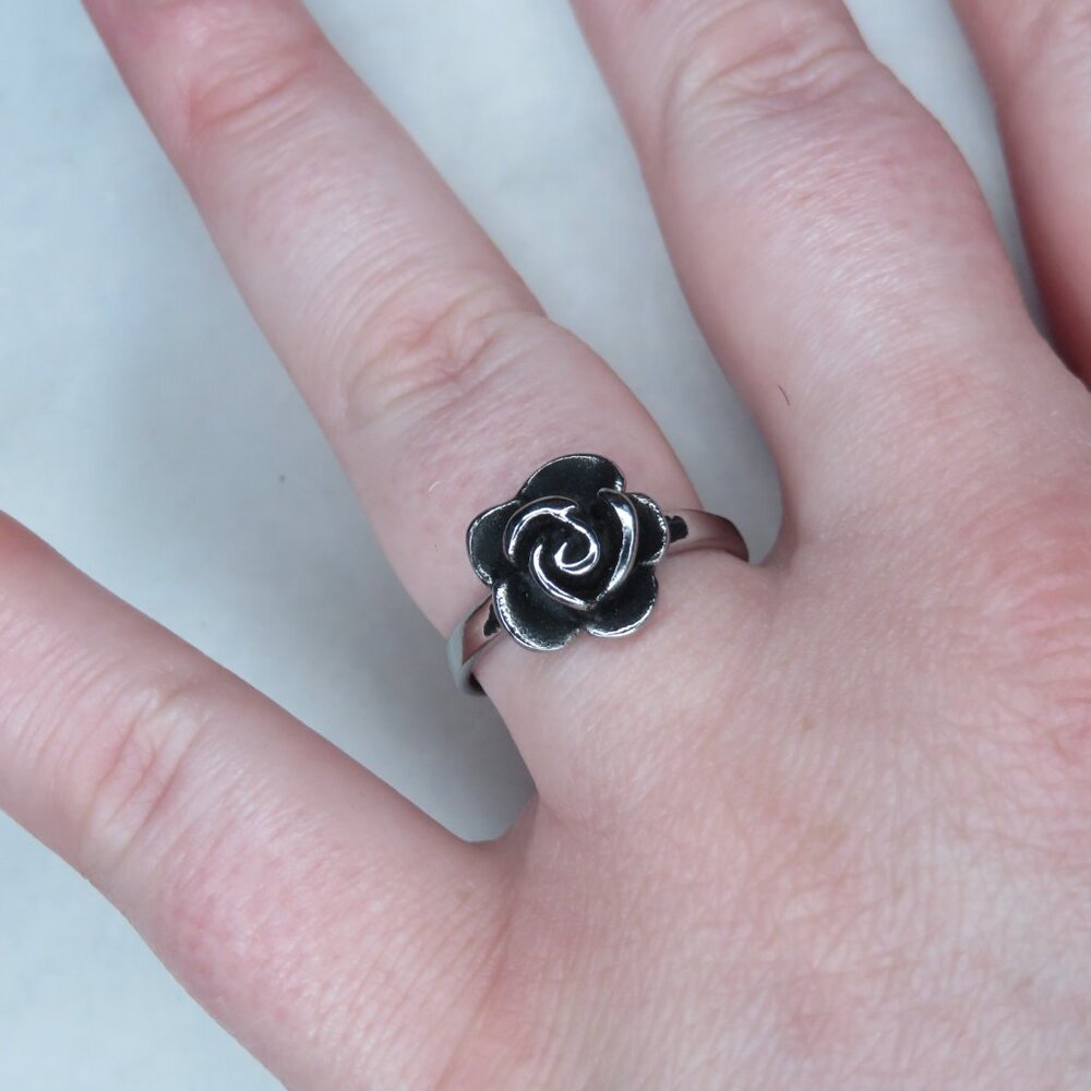 Silver Tone Rose Ring - image 5